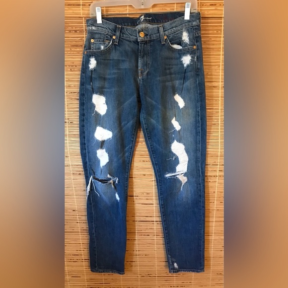 7 for All Man Mankind Women’s Distressed Slim Skinny Jeans Size 28 - Picture 1 of 7